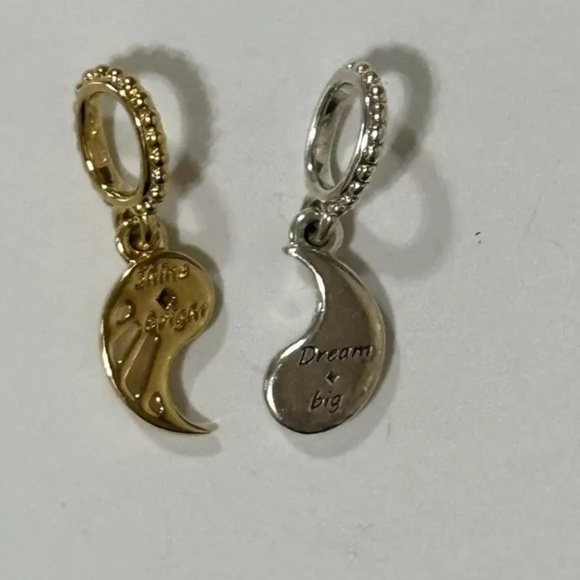 Pandora Two-Tone Splittable Sun & Moon Yin Yang Dangle Charms 14K Gold Blue - Picture 9 of 14